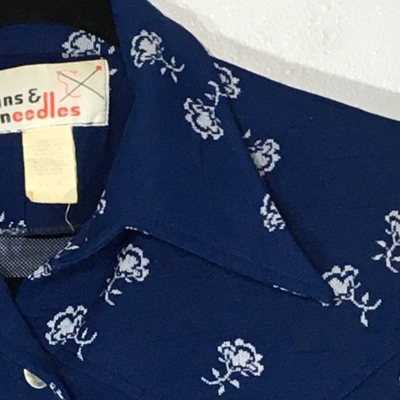 Vintage 70s Blue Button Front Jacket, Pointy Dagger Collar Western Style Floral - Picture 11 of 16